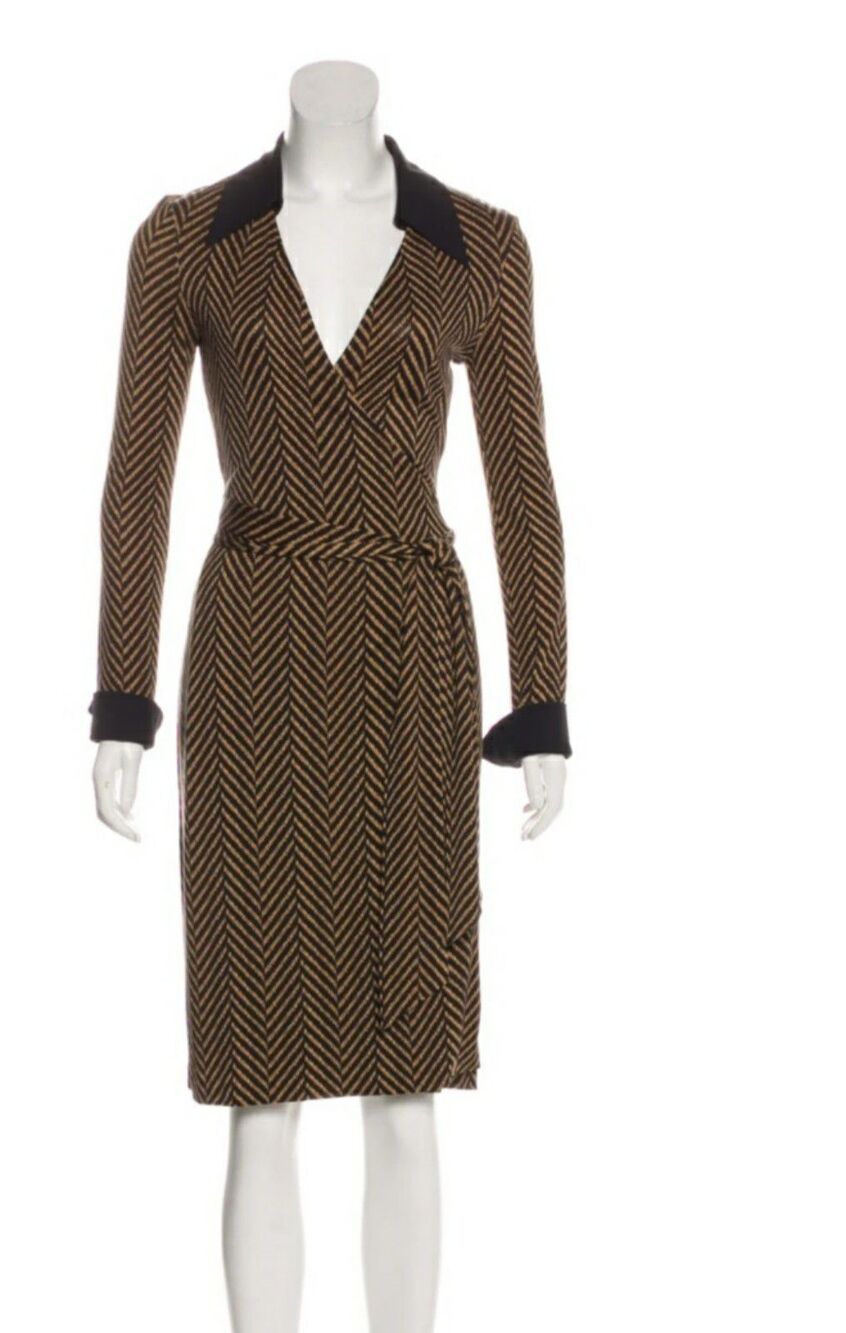 Diane von Furstenberg "Billy Jean" Silk Wrap Dress Sz 8 Brown/black #A1